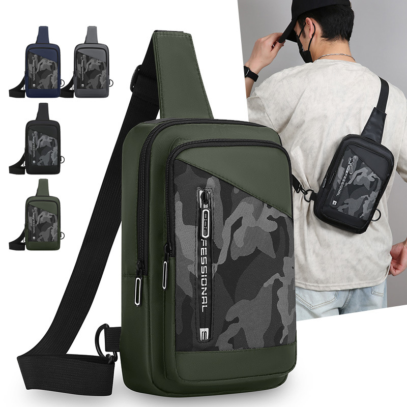Geantă pentru piept bărbați, camuflaj, din nylon, geantă de umăr casual pentru outdoor, cu compartiment pentru laptop de 8 inch
