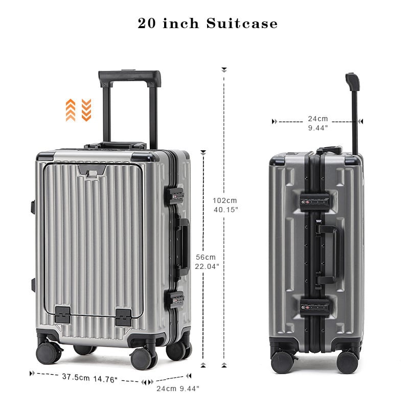 Valiză cu cadru din aluminiu, TSA încuietoare, 20/26/28 inch, port USB, suport pentru telefon, suport pentru ceașcă, roți universale, căptușeală din poliester, stil de călătorie de recreere
