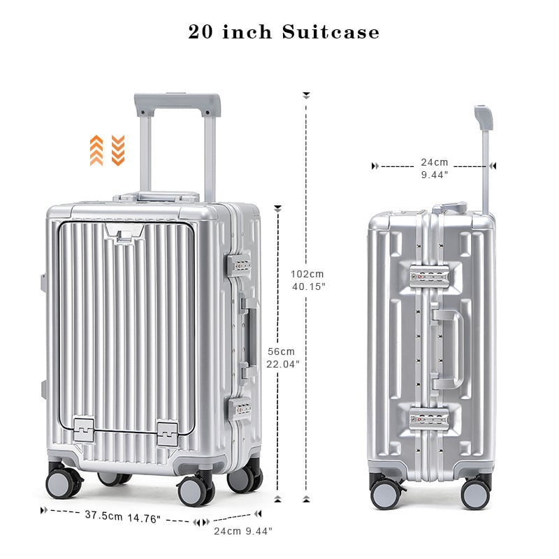 Valiză cu cadru din aluminiu, TSA încuietoare, 20/26/28 inch, port USB, suport pentru telefon, suport pentru ceașcă, roți universale, căptușeală din poliester, stil de călătorie de recreere