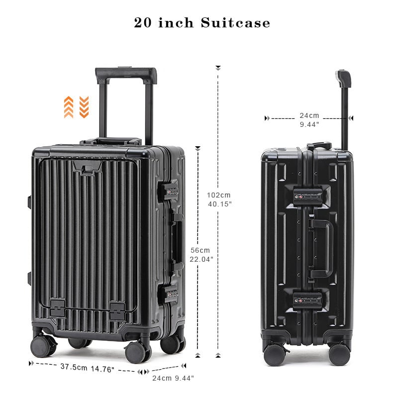 Valiză cu cadru din aluminiu, TSA încuietoare, 20/26/28 inch, port USB, suport pentru telefon, suport pentru ceașcă, roți universale, căptușeală din poliester, stil de călătorie de recreere