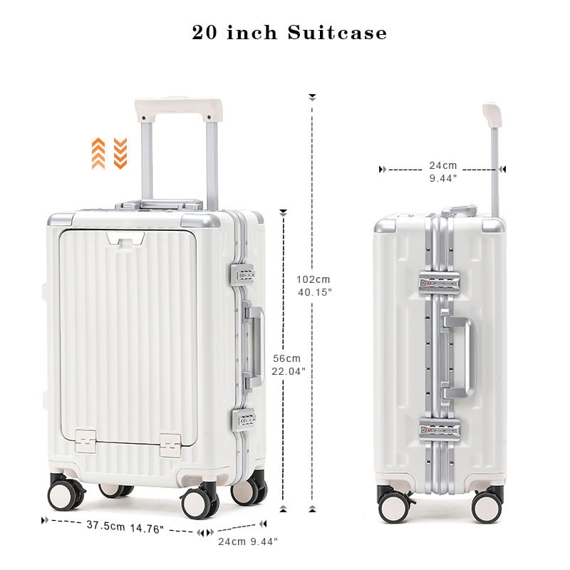 Valiză cu cadru din aluminiu, TSA încuietoare, 20/26/28 inch, port USB, suport pentru telefon, suport pentru ceașcă, roți universale, căptușeală din poliester, stil de călătorie de recreere