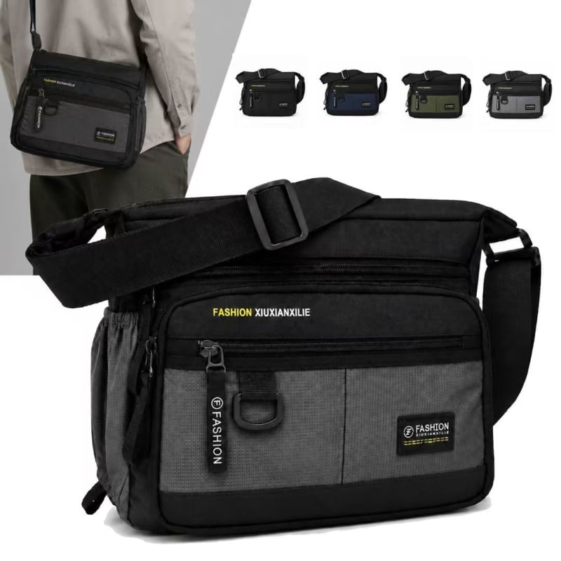 Nagy kapacitású férfi válltáska, vízálló és kopásálló, több zsebbel, üzleti és hétköznapi crossbody.