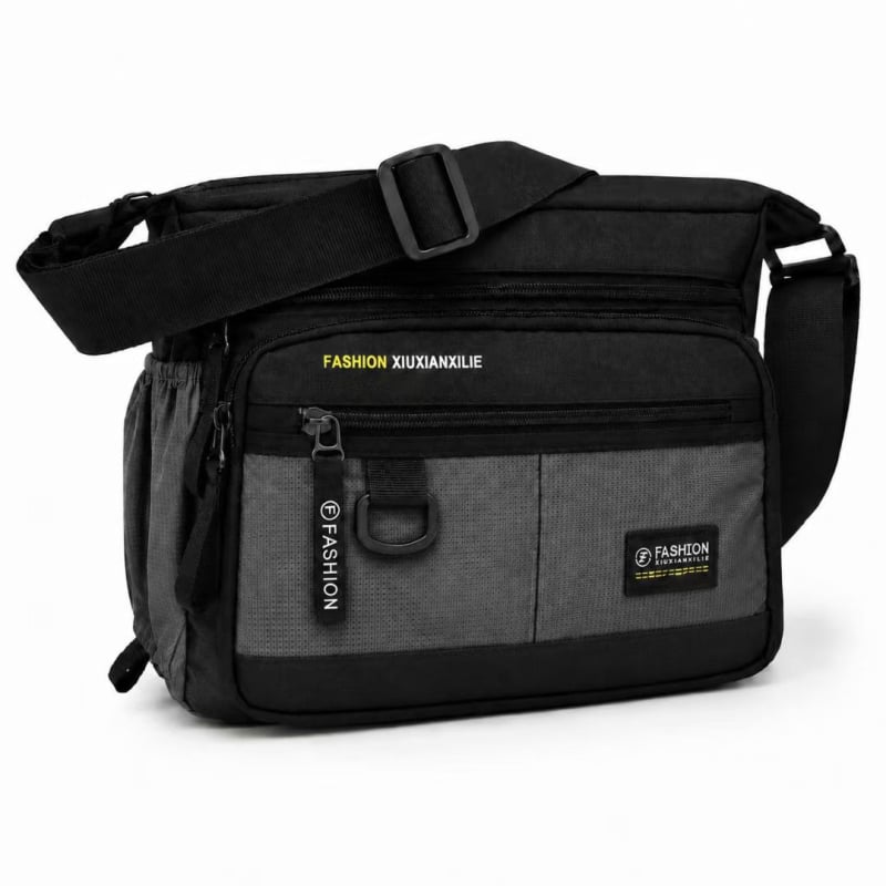 Nagy kapacitású férfi válltáska, vízálló és kopásálló, több zsebbel, üzleti és hétköznapi crossbody.