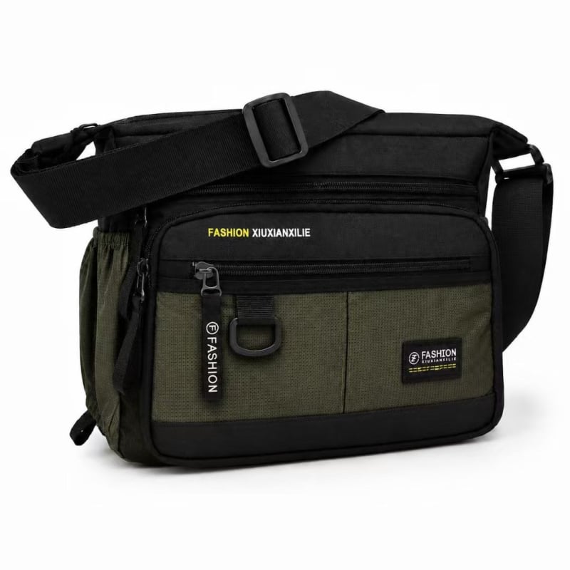 Nagy kapacitású férfi válltáska, vízálló és kopásálló, több zsebbel, üzleti és hétköznapi crossbody.