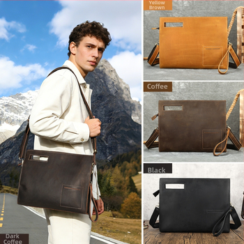 Geantă clutch vintage pentru bărbați din piele Crazy Horse, piele de vită de primă calitate, geantă crossbody pentru afaceri