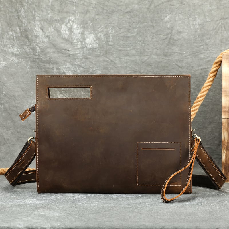 Geantă clutch vintage pentru bărbați din piele Crazy Horse, piele de vită de primă calitate, geantă crossbody pentru afaceri
