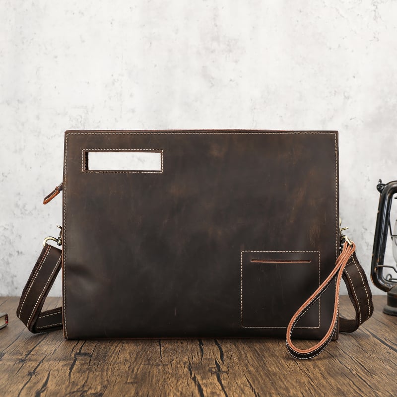 Geantă clutch vintage pentru bărbați din piele Crazy Horse, piele de vită de primă calitate, geantă crossbody pentru afaceri