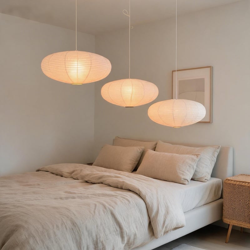Κρεμαστό φωτιστικό UFO από ύφασμα, σε στυλ Wabi-Sabi, ιαπωνικού ύφους με λινό επίπεδο φαναράκι για ξενώνες, εστιατόρια και υπνοδωμάτια