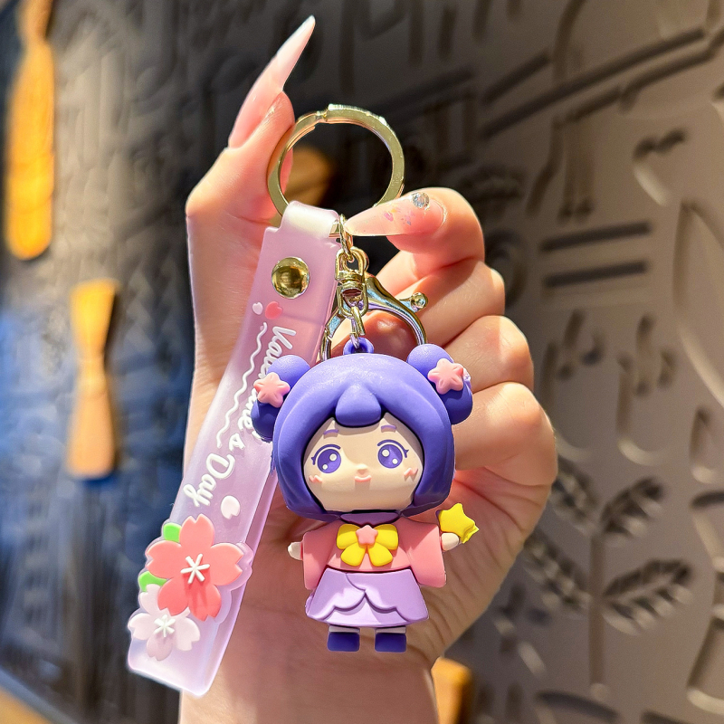 Aranyos tavaszi pár kulcstartó, puha gumi figurával táskákhoz