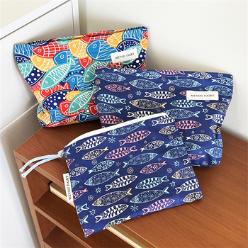 Mélytengeri halnyomatos kozmetikai táska, irodalmi retro stílusban, nagy kapacitás, cipzár, elegáns tároló clutch