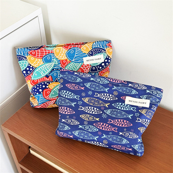 Mélytengeri halnyomatos kozmetikai táska, irodalmi retro stílusban, nagy kapacitás, cipzár, elegáns tároló clutch