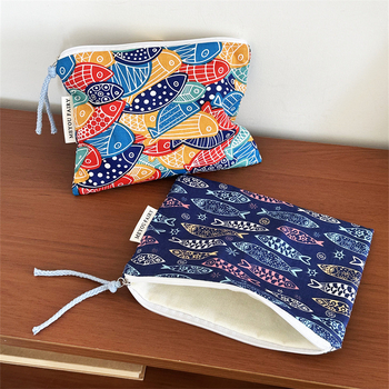 Mélytengeri halnyomatos kozmetikai táska, irodalmi retro stílusban, nagy kapacitás, cipzár, elegáns tároló clutch