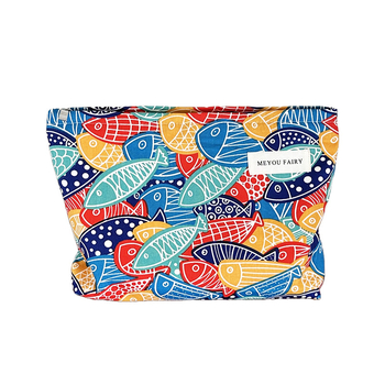 Mélytengeri halnyomatos kozmetikai táska, irodalmi retro stílusban, nagy kapacitás, cipzár, elegáns tároló clutch
