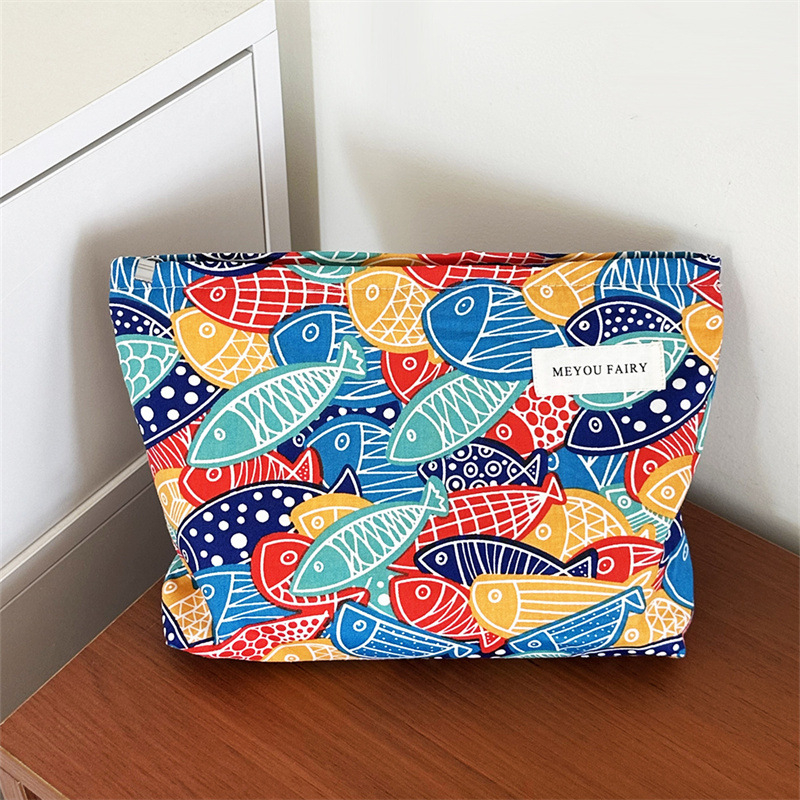 Mélytengeri halnyomatos kozmetikai táska, irodalmi retro stílusban, nagy kapacitás, cipzár, elegáns tároló clutch