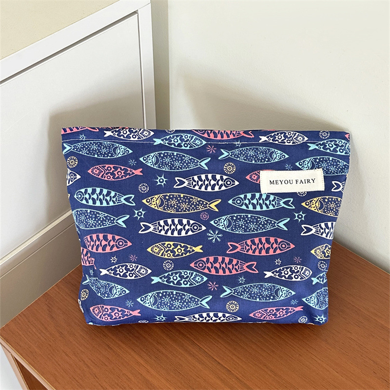 Mélytengeri halnyomatos kozmetikai táska, irodalmi retro stílusban, nagy kapacitás, cipzár, elegáns tároló clutch
