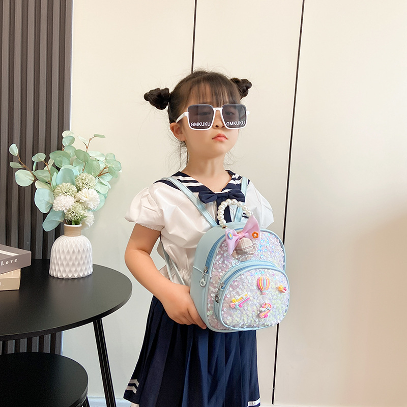 Rucsac pentru grădiniță pentru fete, mâner din perlă, design drăguț cu fluture și desen animat
