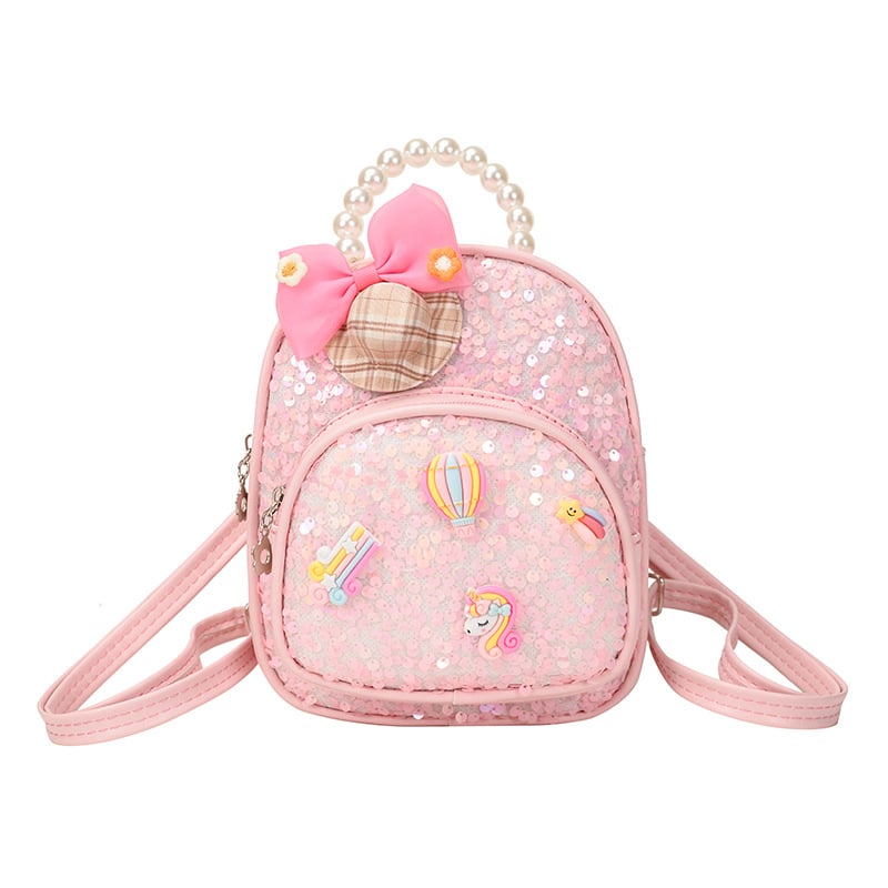 Rucsac pentru grădiniță pentru fete, mâner din perlă, design drăguț cu fluture și desen animat