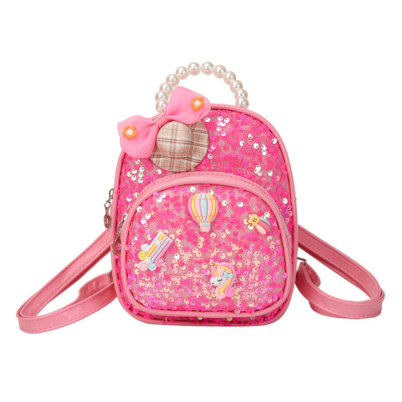 Rucsac pentru grădiniță pentru fete, mâner din perlă, design drăguț cu fluture și desen animat