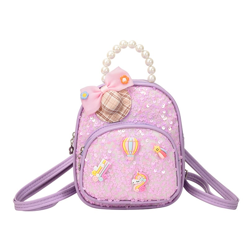 Rucsac pentru grădiniță pentru fete, mâner din perlă, design drăguț cu fluture și desen animat