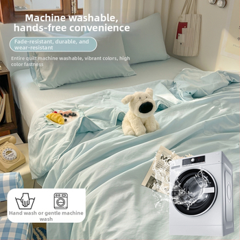 Измит памук лятно охлаждащо одеяло, комплект от 4 части за едно детско легло, леко, машинно пране, пълнеж полиестер, клас майчин и детски, включва чаршаф и чаршаф с ластик