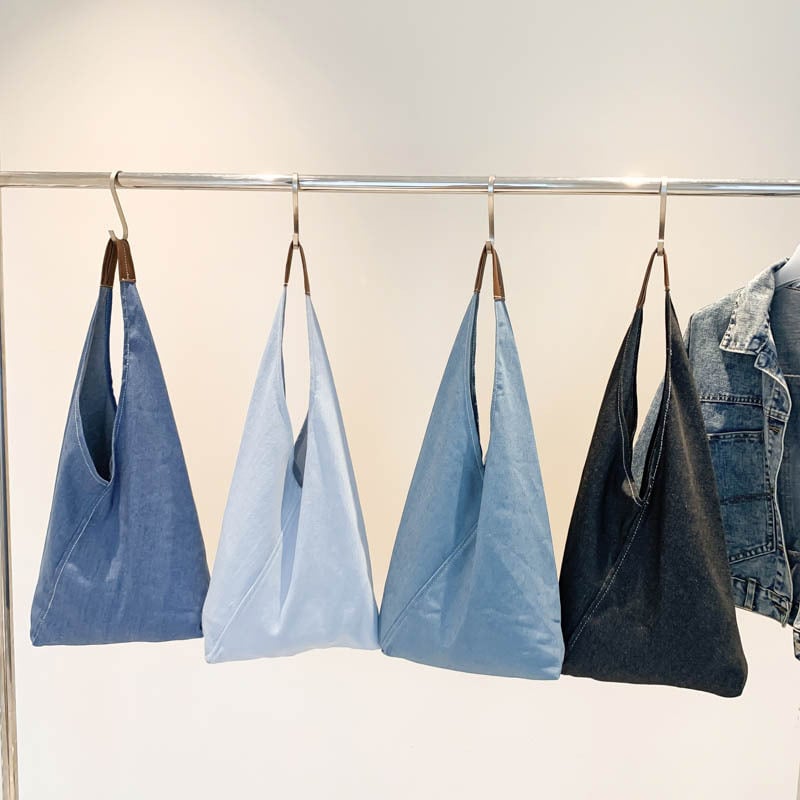 Nagy kapacitású denim táska nőknek – vállon átvihető tote, egyszerű mindennapi stílus, nyár 2024