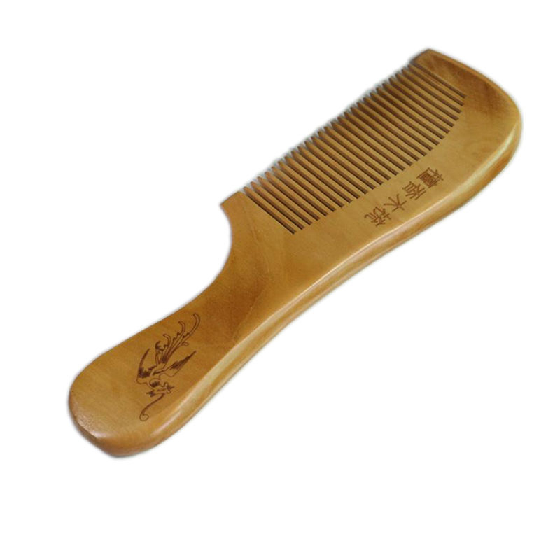 Pieptene din lemn de piersic pentru păr lung, pieptene din lemn cu dinți fini pentru păr drept, masaj hrănitor pentru păr