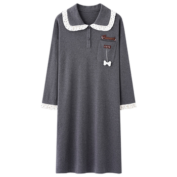 Noćna haljina za trudnice s dugim rukavima, 100% pamuk, korejski stil, dugačka zimska haljina