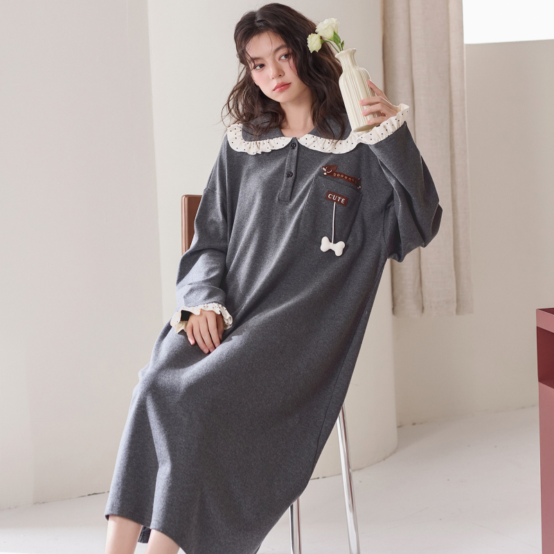 Noćna haljina za trudnice s dugim rukavima, 100% pamuk, korejski stil, dugačka zimska haljina