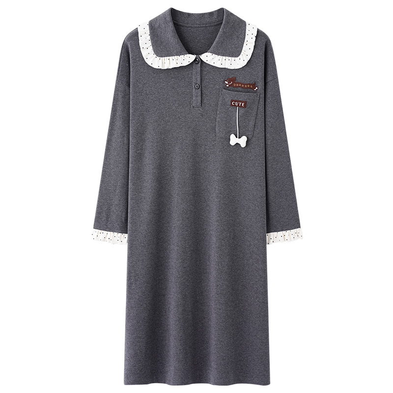 Noćna haljina za trudnice s dugim rukavima, 100% pamuk, korejski stil, dugačka zimska haljina