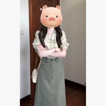 Plusz méretű retró kínai stílusú ing gombokkal és rövid ujjúval, magas derekú A-line mini szoknya; elegáns és karcsúsító két darabos készlet.