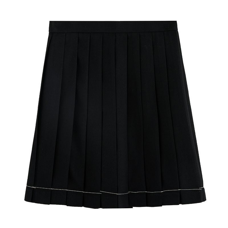 JK-stílusú egyszínű plisírozott A-vonalú szoknya és ingruha nyári szett, kis méret, karcsú sziluett, diák outfit