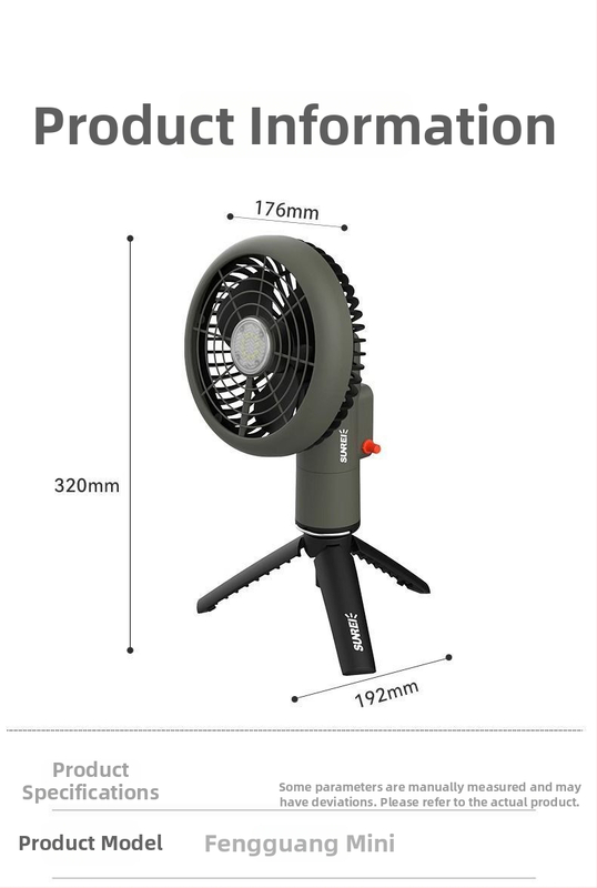 Shanlishi gimbalos fejű ventilátor, csendes, hosszú üzemidő, újratölthető, forgó fej, állítható fordulatszám-szintek, kempingezéshez, mini ventilátor lámpával