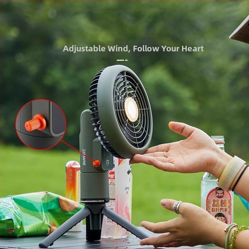 Ventilátor Shanlishi s kardanovou hlavou, tichý, s dlhou výdržou batérie, nabíjateľný, oscilačný, nastaviteľné rýchlosti, mini ventilátor na kemping a svetlo