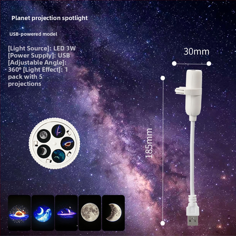 LED нощна лампа за спалня с проекция на звездното небо и луна