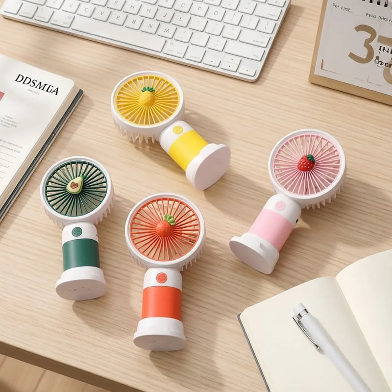Nyári gyümölcs-virág mini hordozható USB asztali ventilátor, rajzfilm aranyos kivitel, diákszobába