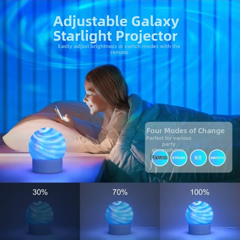 Planétová lampa s projekciou a rotujúcou galaxiou – nočné svetlo s hviezdnou oblohou do detskej izby, náladové svetlo s polárnou žiarou, napájanie cez USB s diaľkovým ovládaním, nabíjateľná, prehrávanie hudby