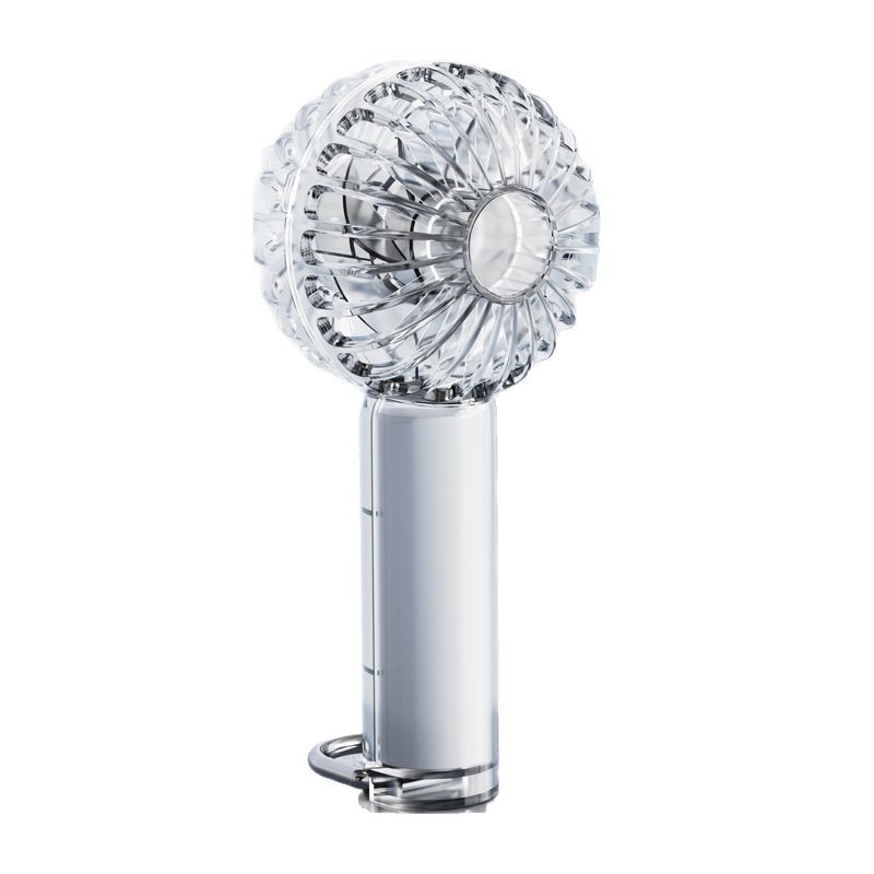 Átlátszó kézi ventilátor USB töltéssel, erős légáram, hosszú akkumulátor üzemidő, hangulatvilágítás, karabineres klip, mini ventilátor