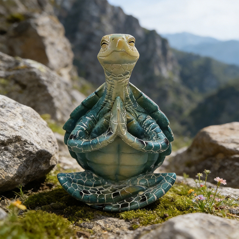 Gyantából készült tengeri teknős dekoráció otthonra és kertbe, meditáló teknős, Zen asztali dísz