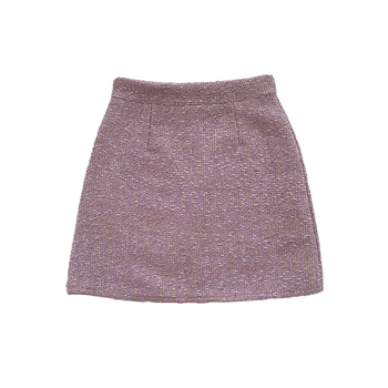 Lila tweed, magas derekú A-vonalú rövid szoknya nőknek, koreai Chanel-stílus inspirált