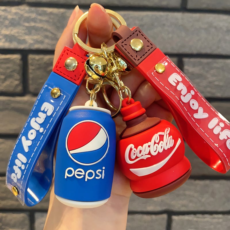 Breloc 3D din silicon cu Pepsi, Coca‑Cola și Sprite – pandantiv pentru mașină și geantă, cadou mic