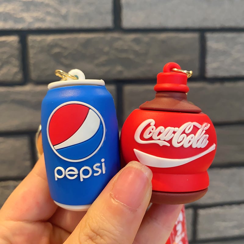 Breloc 3D din silicon cu Pepsi, Coca‑Cola și Sprite – pandantiv pentru mașină și geantă, cadou mic