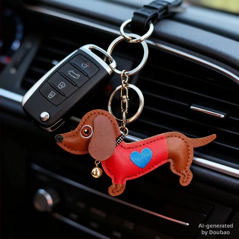 Pandantiv din piele pentru chei, în formă de dachshund miniatural
