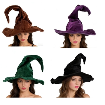 Bársony pliszírozott boszorkánykalap Halloween jelmez rekvizit csavart dizájnnal