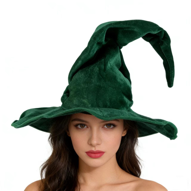 Bársony pliszírozott boszorkánykalap Halloween jelmez rekvizit csavart dizájnnal