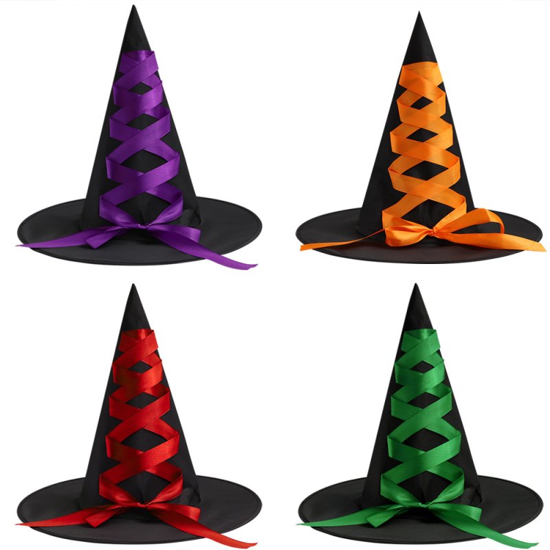 Sötét stílusú Halloween boszorkánykalap masnival, Oxford-anyagból - kellék partyhoz és sminkhez