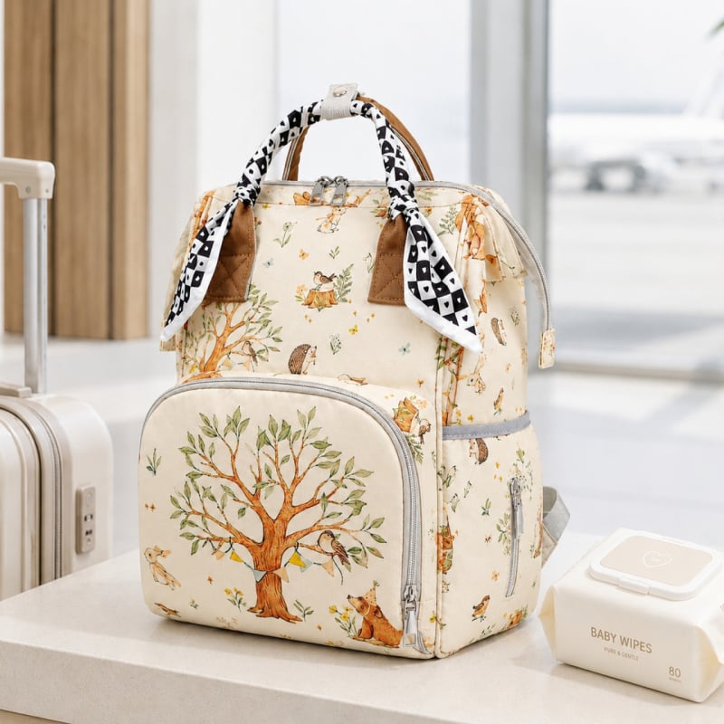 Geantă Forest Series pentru mamă și bebeluș, decorată cu fular de mătase, ușoară și elegantă pentru ieșiri