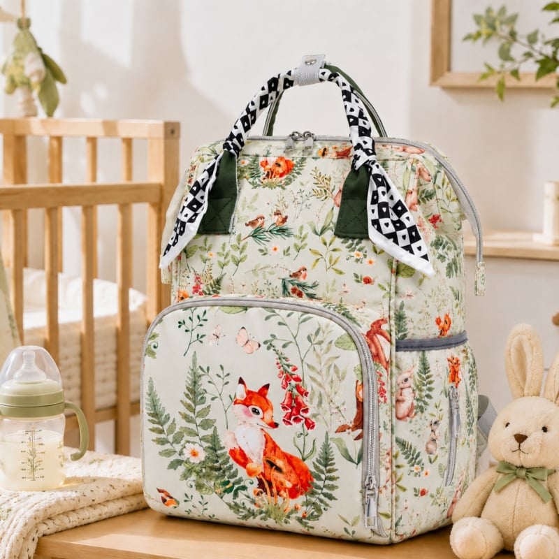 Geantă Forest Series pentru mamă și bebeluș, decorată cu fular de mătase, ușoară și elegantă pentru ieșiri