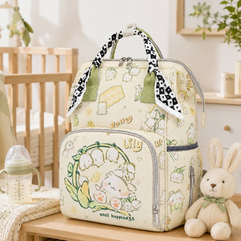 Geantă Forest Series pentru mamă și bebeluș, decorată cu fular de mătase, ușoară și elegantă pentru ieșiri