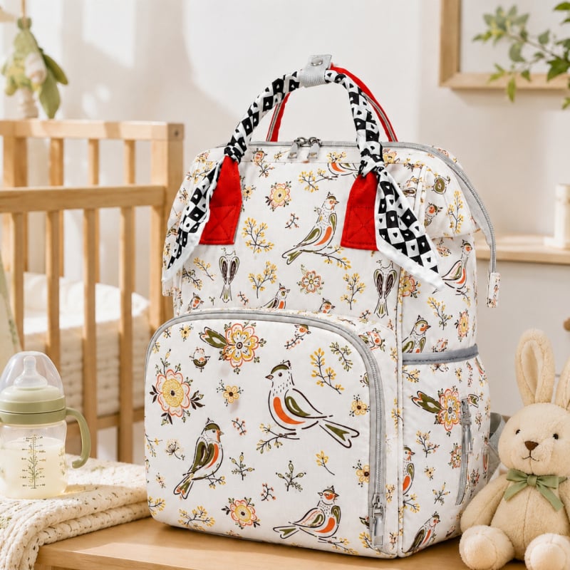 Geantă Forest Series pentru mamă și bebeluș, decorată cu fular de mătase, ușoară și elegantă pentru ieșiri