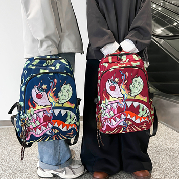 Uniszex hátizsák graffiti cápa motívummal, vízálló, mindennapi használatra, kapacitás kevesebb mint 20 L, 15 colos laptophoz
